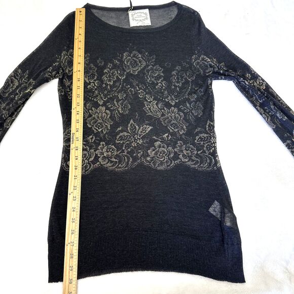 Pink Memories Women's Black Floral Long Sleeve Light Knit Sweater Top Sz 10/46 - Picture 12 of 13
